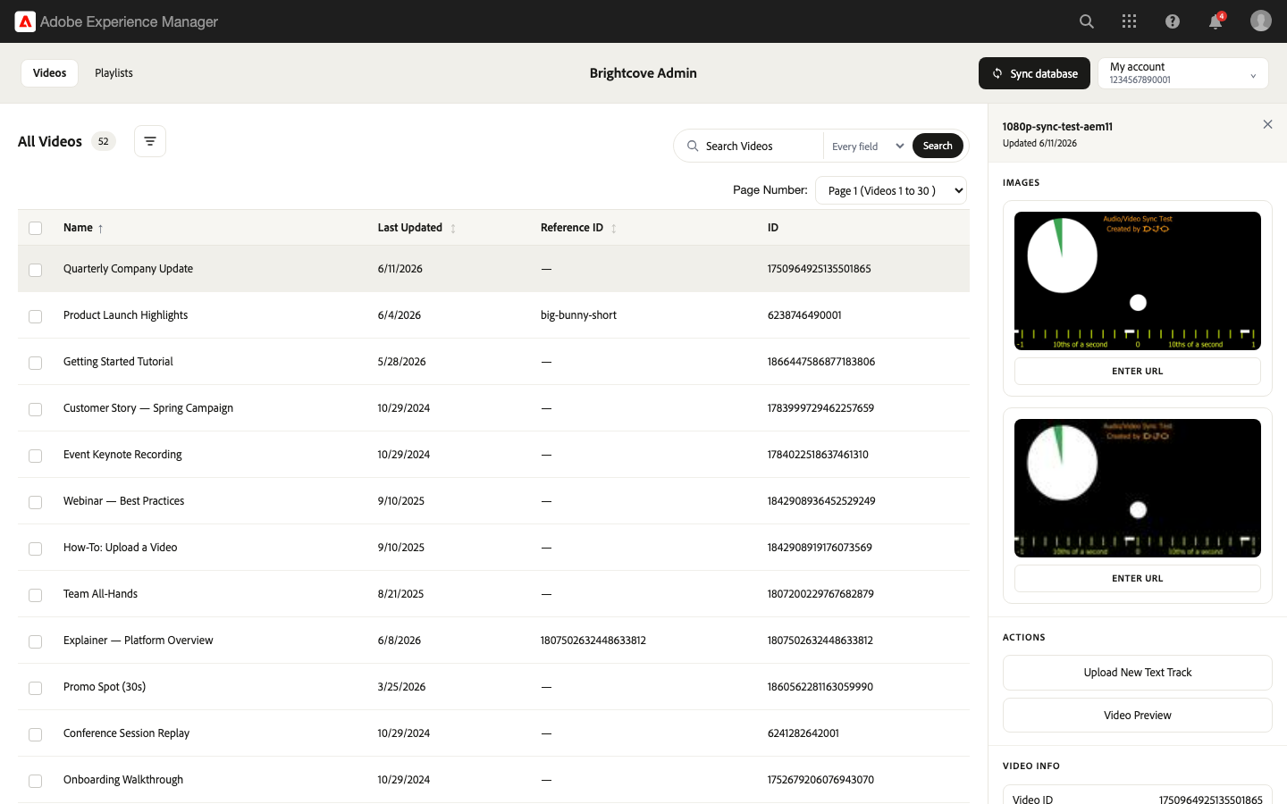 Brightcove Admin console video metadata panel