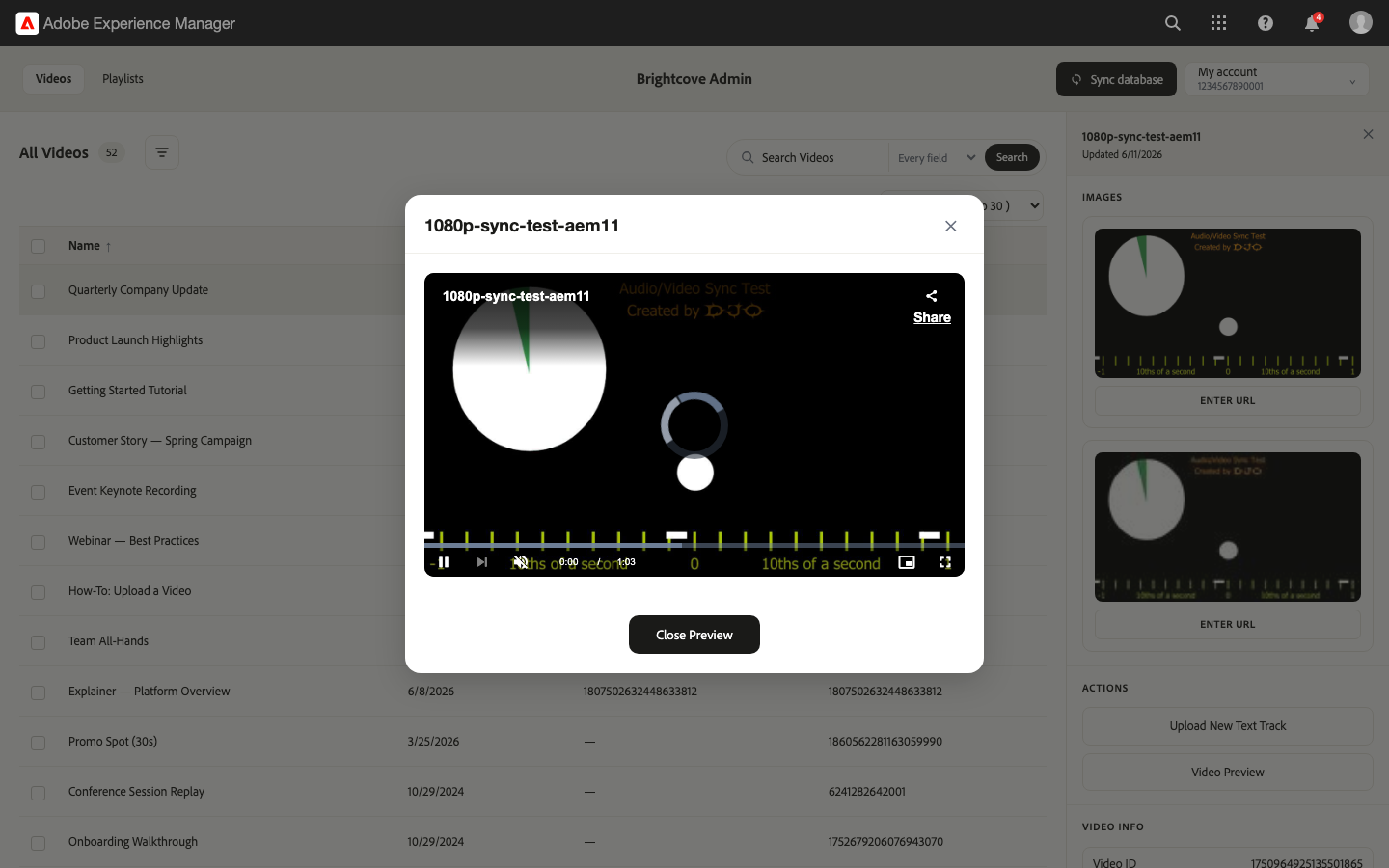 Video preview in the Brightcove Admin console