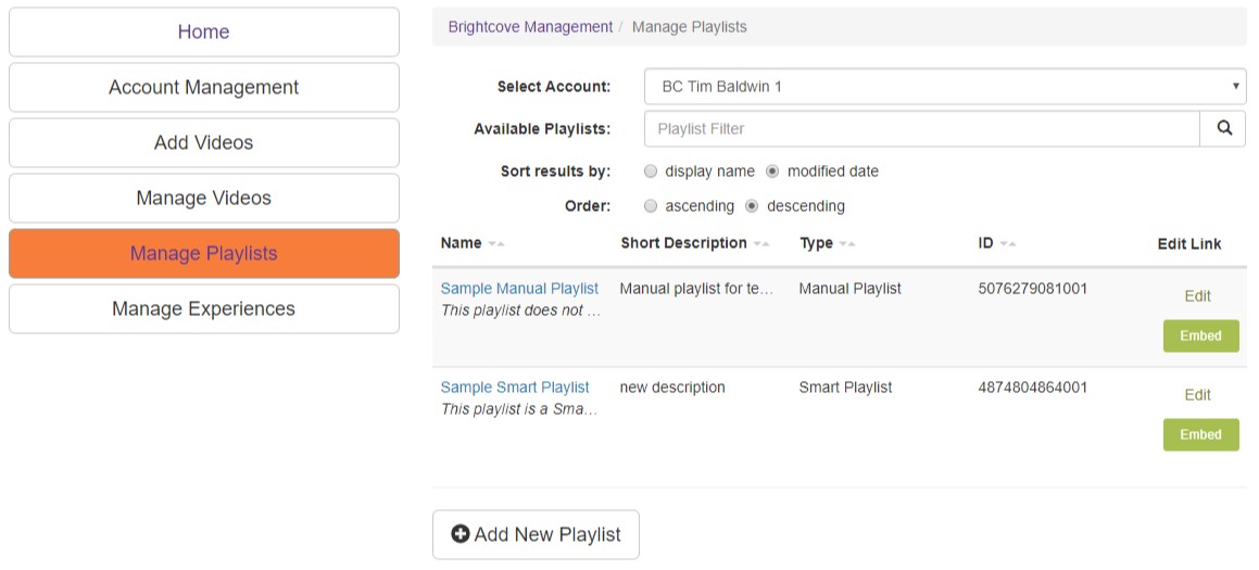 manage playlists page