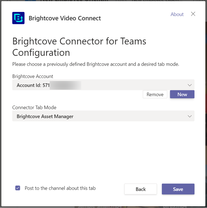Save Brightcove Connector Configuration